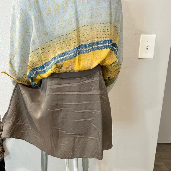 Johnny Was JWLA Boho Maxi Dress Small Rayon Yellow Blue Floral Embroidered - Picture 6 of 8